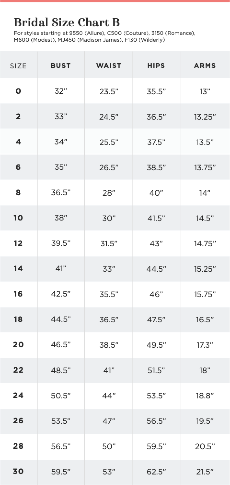 Size Chart B Allure 