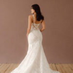 Fabric is Lace & Tulle, silhouette is Fit and Flare, neckline is Sweetheart, sleeve style is Convertible straps, train is Chapel, waistline is Natural, embellishment is 3D Floral Lace, Beading, back is Illusion Sheer Back, color is Ivory/Nude, style is Romantic, Modern Lace, Convertible floral straps (on-shoulder or off-the-shoulder); sculpted corset bodice