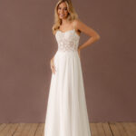 Fabric is Chiffon & Lace, silhouette is A-line, neckline is Scoop, sleeve style is Spaghetti Straps, train is Chapel, waistline is Natural, embellishment is Floral Lace Appliqué, back is Low Back, color is Ivory, style is Romantic Boho, Sheer bodice, Light sparkle