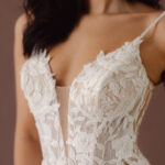 Fabric is Chiffon & Lace, silhouette is A-line, neckline is Plunging V, sleeve style is Spaghetti Straps, train is Sweep Train, waistline is Natural Waist, embellishment is Floral Appliqué, Sequins, back is Deep V, Sheer Illusion, color is Soft White / Ivory, style is Romantic Boho, Light, flowy, comfortable