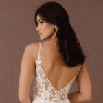 Fabric is Chiffon & Lace, silhouette is A-line, neckline is Plunging V, sleeve style is Spaghetti Straps, train is Sweep Train, waistline is Natural Waist, embellishment is Floral Appliqué, Sequins, back is Deep V, Sheer Illusion, color is Soft White / Ivory, style is Romantic Boho, Light, flowy, comfortable